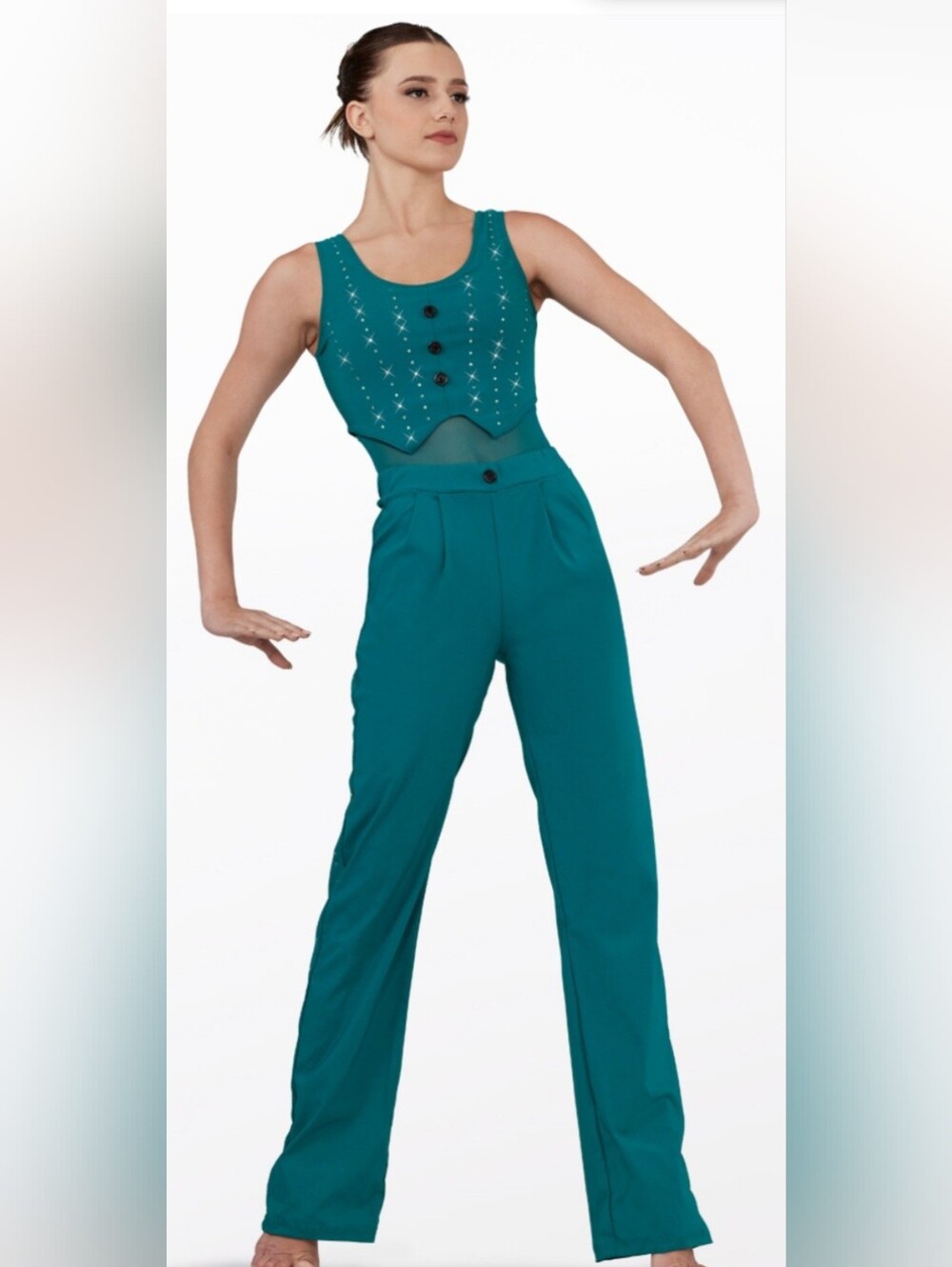 Weissman. Teal Jumpsuit with Embellished Detail For Dance. Size LC. Like New